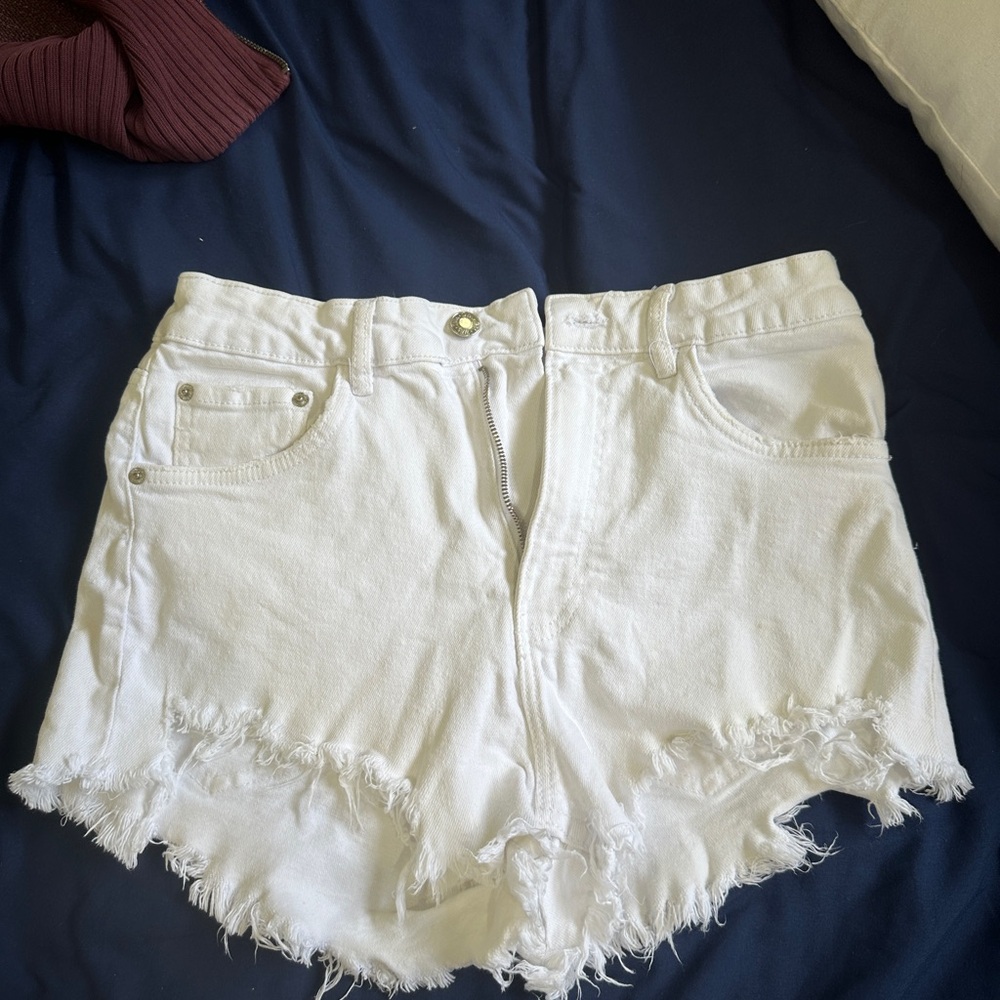Zara White Distressed Jean Shorts